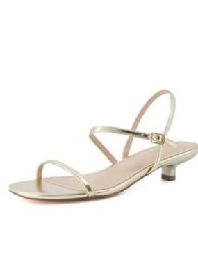 Women's Gold Strappy Low Heel Sandals with Ankle Buckle